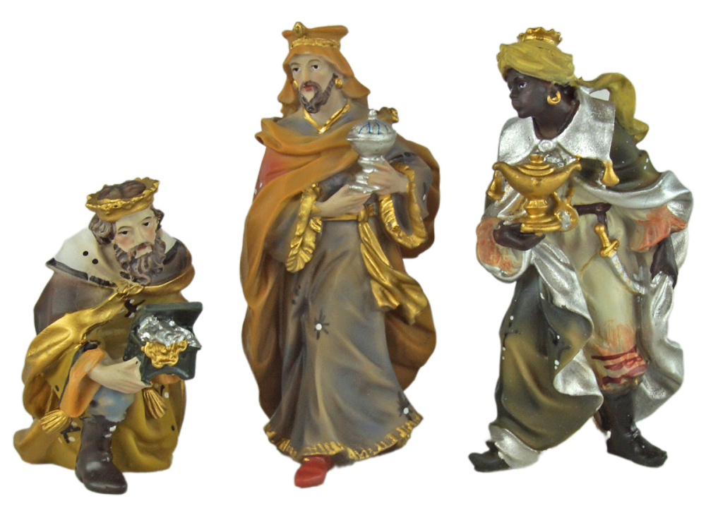 Stimmungsvolle, handgefertigte Weihnachtskrippe Gotthard aus Holz hell inkl. 12-tlg. handbemaltem Figurensatz K 001,    Maße Krippe: ca. 90 x 40 x 40 cm